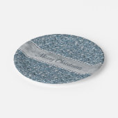 Festive Faux Blue Sequins Silver Foil Glitter Papieren Bordje (Gekanteld)