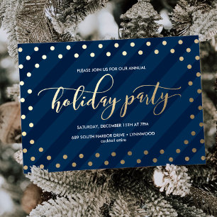 Festive Faux Folie Navy Holiday Party Uitnodiging