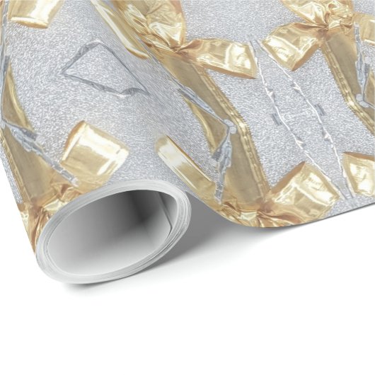 Festive Faux Gold Silver Ribbon Pattern Kerstmis Cadeaupapier (Rol Hoek)