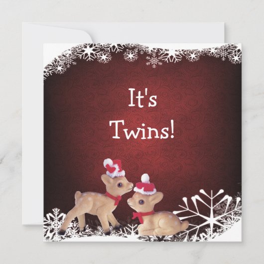 Festive Fawns Twins kerstBaby shower Kaart (Voorkant)