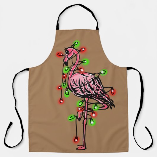 Festive Feit roze flamingo, rode groene rimpel Schort (Voorkant)