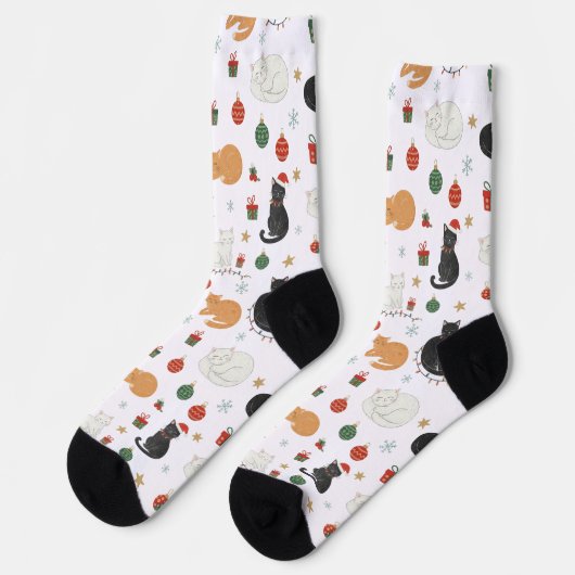 Festive Feline Christmas Holiday Pattern Socks Sokken (Links)