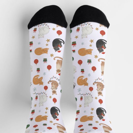 Festive Feline Christmas Holiday Pattern Socks Sokken (Top)