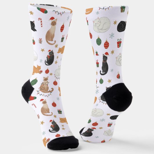 Festive Feline Christmas Holiday Pattern Socks Sokken (Gebogen)