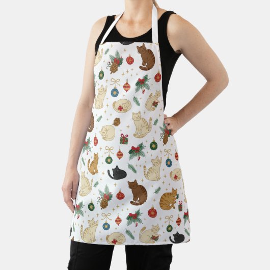Festive Feline Christmas Pattern Apron Schort (Insitu)