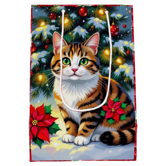 Festive Feline | Cute Christmas Cat Medium Cadeauzakje (Achterkant)