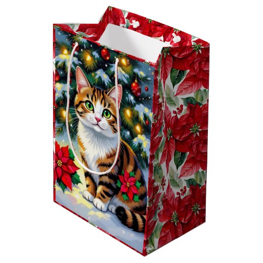 Festive Feline | Cute Christmas Cat Medium Cadeauzakje (Achterkant Gekanteld)