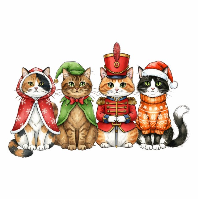 Festive Feline Quartet Staand Fotobeeldje (Voorkant)