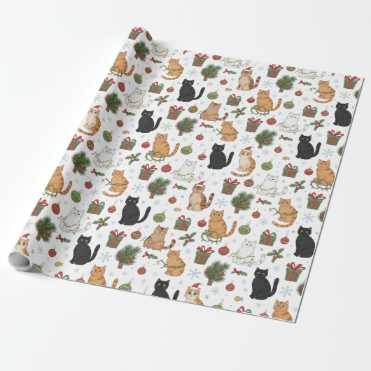 Festive Felines Christmas Wrapping Paper Cadeaupapier (Uitgerold)