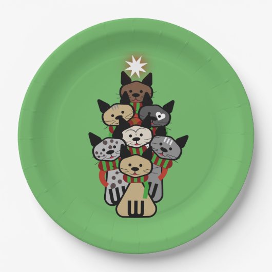 Festive Felines Kerstmis Papieren Bordje (Voorkant)