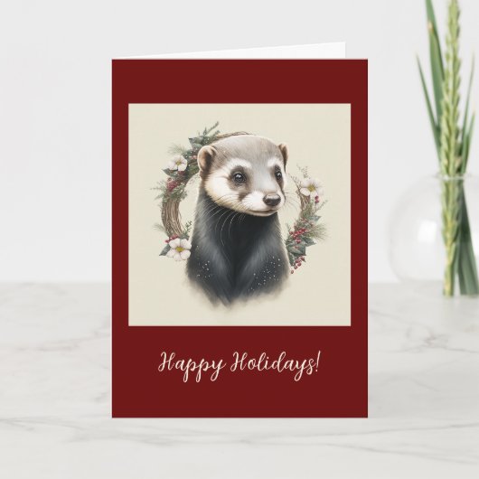 Festive Ferret Pet Folded Holiday / kerstkaart Bedankkaart (Voorkant)