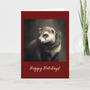 Festive Ferret Pet Folded Holiday / kerstkaart Bedankkaart