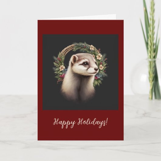 Festive Ferret Pet Folded Holiday / kerstkaart Bedankkaart (Voorkant)