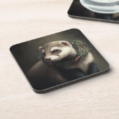 Festive Ferret Winter Feestdagen/kerstOnderzetters Bier Onderzetter (Linkerzijde)