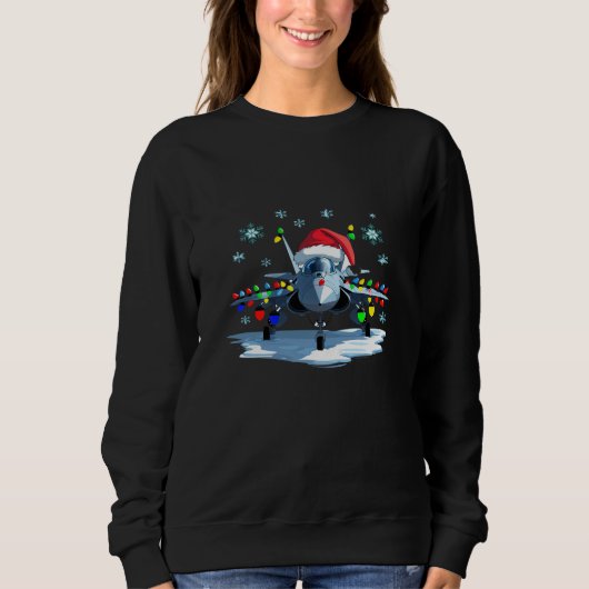 Festive Fighter Jet Christmas Tee — Santa Hat Trui (Voorkant)