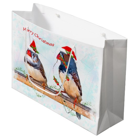 Festive Finches Gift Bag Large Cadeautasje (Voorkant Gekanteld)