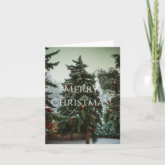 Festive fir trees decorated with garlands  feestdagen kaart (Voorkant)