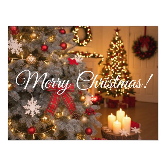 Festive fir trees decorated with garlands  foto afdruk (Voorkant)