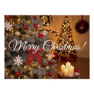 Festive fir trees decorated with garlands  perfect poster