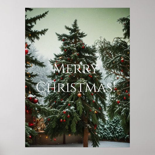 Festive fir trees decorated with garlands  poster (Voorkant)