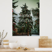 Festive fir trees decorated with garlands poster (Keuken)
