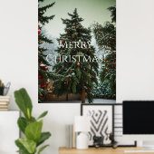 Festive fir trees decorated with garlands  poster (Thuiskantoor)