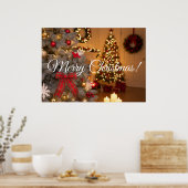 Festive fir trees decorated with garlands  poster (Keuken)