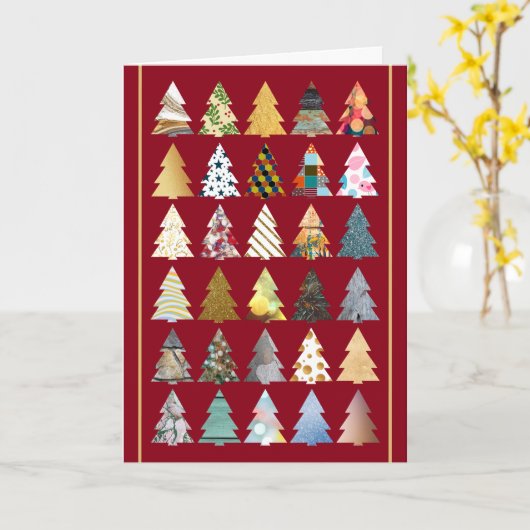 Festive Fir Trees, Red Kerstgroet Kaart (Gele Bloem)
