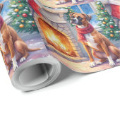 Festive Fireplace Boxer Christmas Art Cadeaupapier (Rol Hoek)