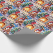 Festive Fireplace Boxer Christmas Art Cadeaupapier (Hoek)
