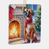 Festive Fireplace Boxer Christmas Art Keramisch Ornament (Rechts)