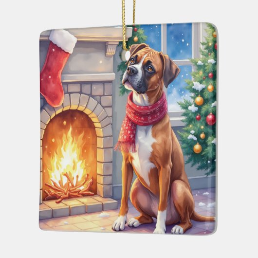 Festive Fireplace Boxer Christmas Art Keramisch Ornament (Links)