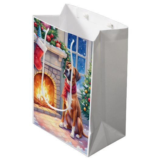 Festive Fireplace Boxer Christmas Art Medium Cadeauzakje (Voorkant Gekanteld)