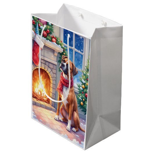 Festive Fireplace Boxer Christmas Art Medium Cadeauzakje (Achterkant Gekanteld)