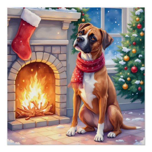 Festive Fireplace Boxer Christmas Art Perfect Poster (Voorkant)