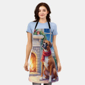 Festive Fireplace Boxer Christmas Art Schort (Gedragen)