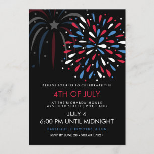 Festive Fireworks 4th of Juli Party Invitation Kaart