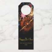 Festive Fireworks Happy New Year Flessenhanger (Voorkant)