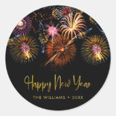 Festive Fireworks Happy New Year Ronde Sticker (Voorkant)