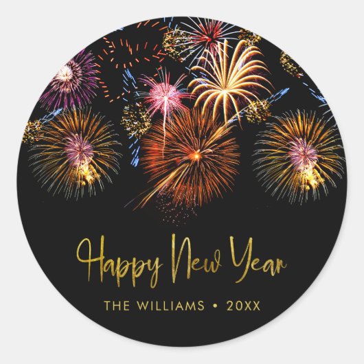 Festive Fireworks Happy New Year Ronde Sticker (Voorkant)