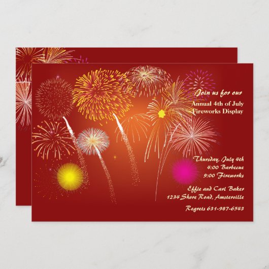 Festive Fireworks-uitnodiging Kaart (Voorkant / Achterkant)
