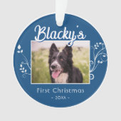 Festive First-kerstpoppuppy Foliage Blue-foto Ornament (voorkant)