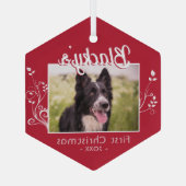 Festive First-kerstpoppuppy Foliage Red Photo Glas Ornament (Achterkant)
