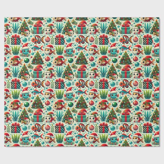 Festive Fish Christmas Wrapping Paper Cadeaupapier (Vlak)