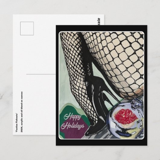 'Festive Fishnets' Schilderij op een Briefkaart (Voorkant / Achterkant)