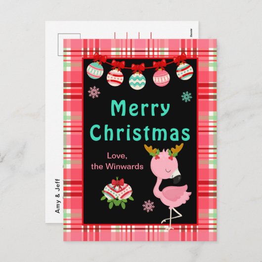 Festive Flamingo Merry Christmas Feestdagenkaart (Voorkant / Achterkant)