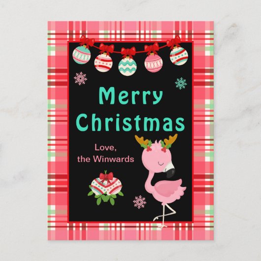 Festive Flamingo Merry Christmas Feestdagenkaart (Voorkant)