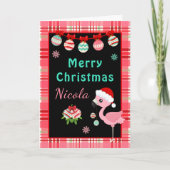 Festive Flamingo Merry Christmas with Name Feestdagen Kaart (Voorkant)