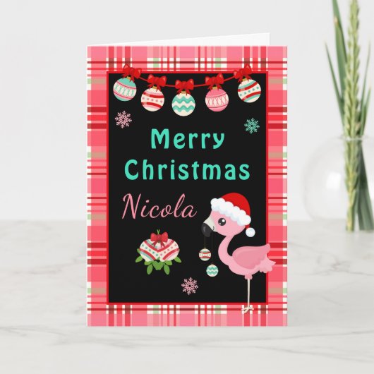 Festive Flamingo Merry Christmas with Name Feestdagen Kaart (Voorkant)