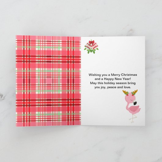Festive Flamingo Merry Christmas with Name Feestdagen Kaart (Binnen)